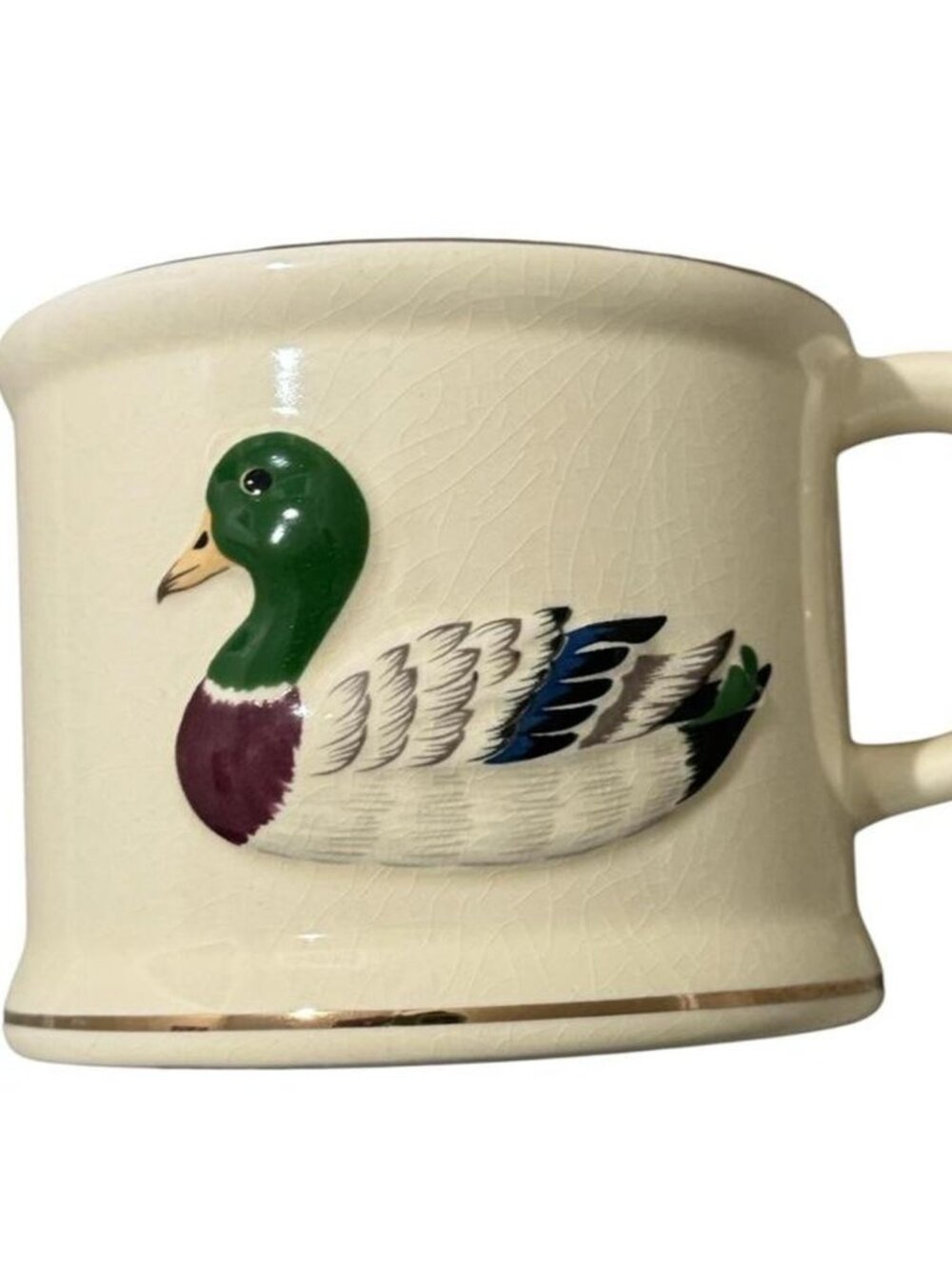 🦆Vintage 1985 Mallard Duck Cream Gold Coffee Ceramic Mug Cup